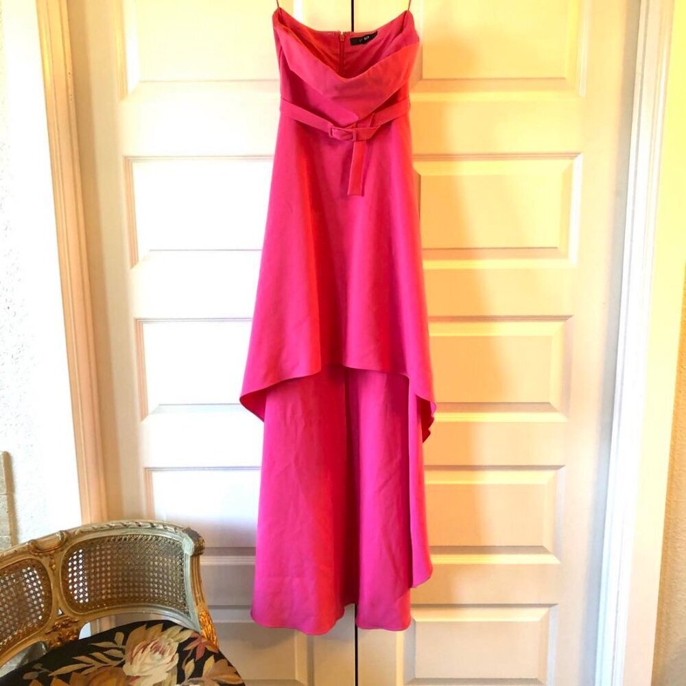 New LIKELY Lovelle Hi-Low Strapless Belted Gown Pink Flame 6 MSRP $378 - Picture 4 of 7